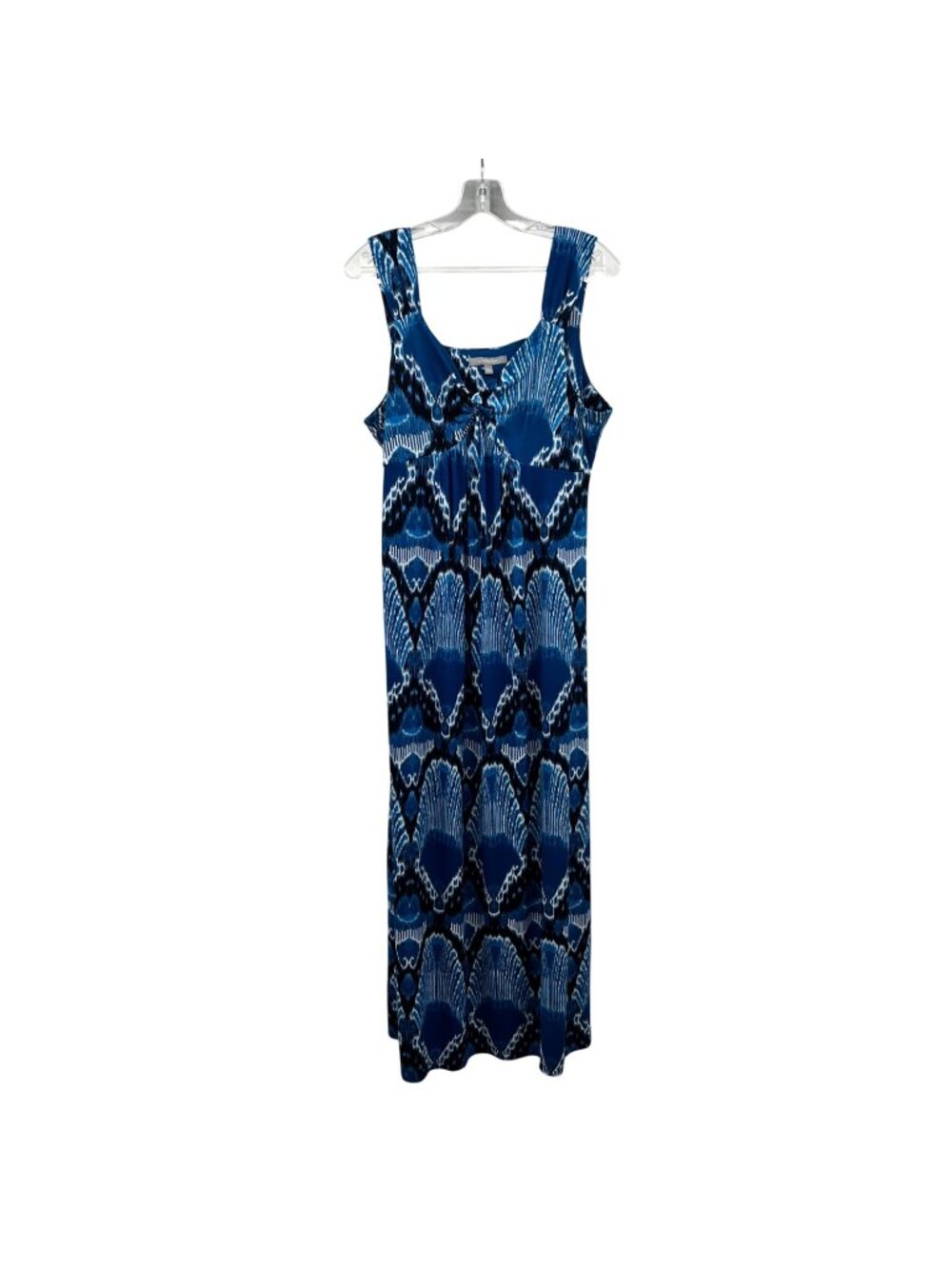 NY Collection Maxi Print Dress Empire Waist Sleeveless Blue/White Size XL